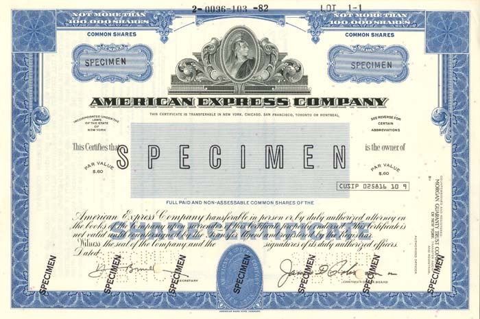 American Express Co. - Specimen Stock Certificate